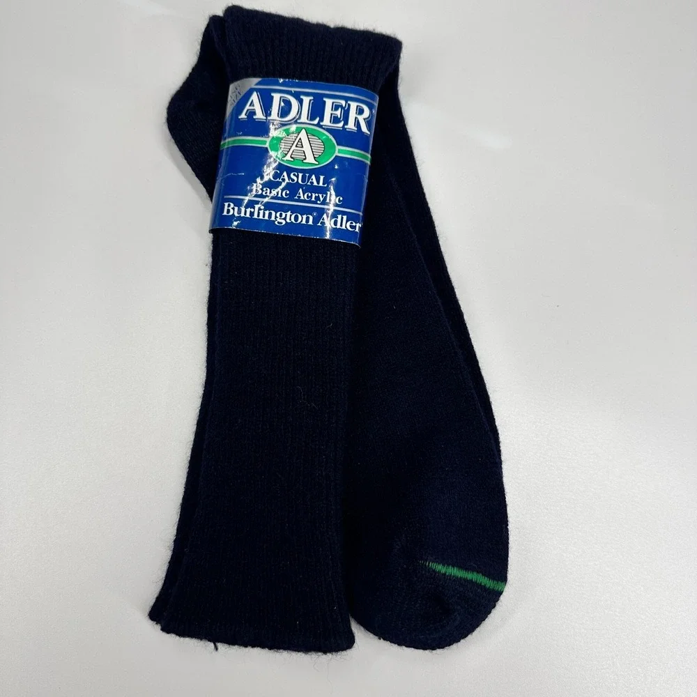 ADLER MENS SOCKS NAVY BLUE #5505 Crew Length KING SIZE 13-16 Made in USA New VTG